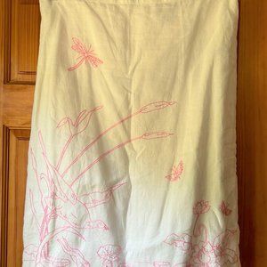 Embroiderd French Connection White Pink Skirt Bird Frog Lily Pad Size 8 Unworn